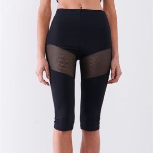 Black High Waist Sheer Mesh Sports Midi Legging Pants